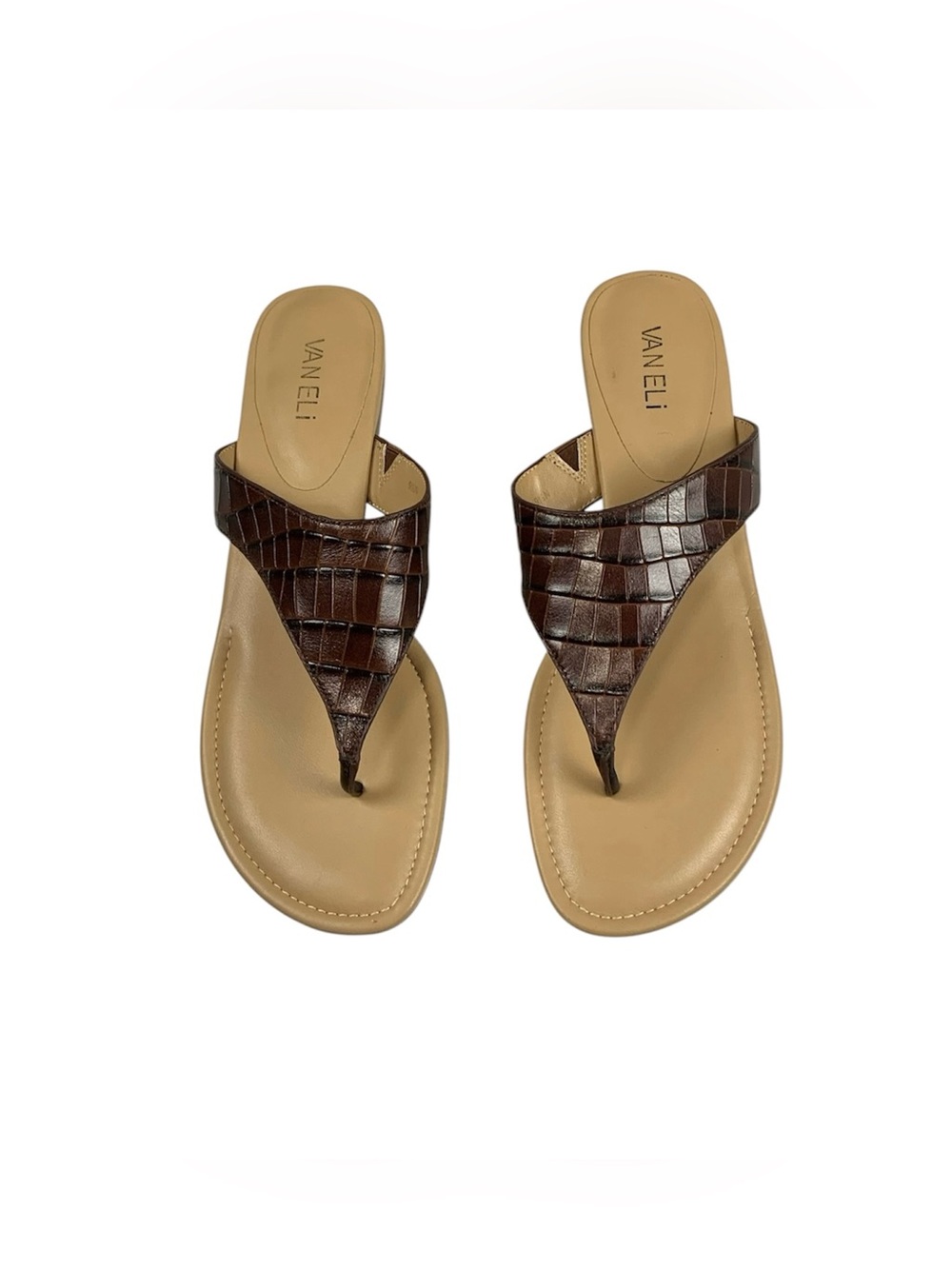 Vaneli Brown Croc Leather Thong Sandals